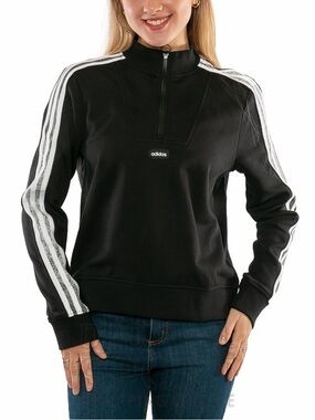 adidas Black Half-Zip Sweatshirt with White Stripes